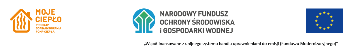 Logotypy Moje Ciepło; NFOŚiGW; Unia Europejska. Informacja pod logotypami: